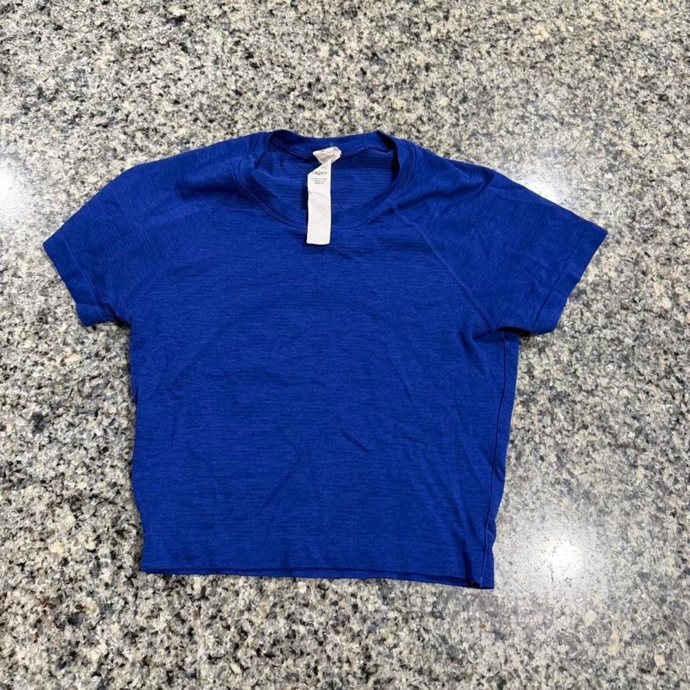 Lululemon Swiftly Tech Cropped Short Sleeve 2.0 Larkspur Blue Shirt 4 LW3GZHS